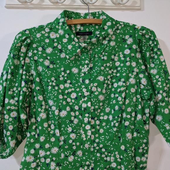 💚 NEW Tommy Hilfiger Windblown Daisy Green Floral Shirt Dress Size 8 - Picture 6 of 11